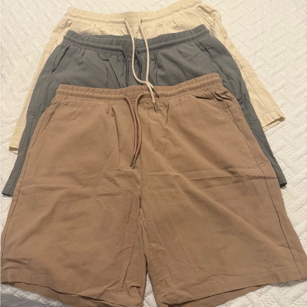 Men's Flat Front Shorts - Tan, Gray, Cream . Part of 3